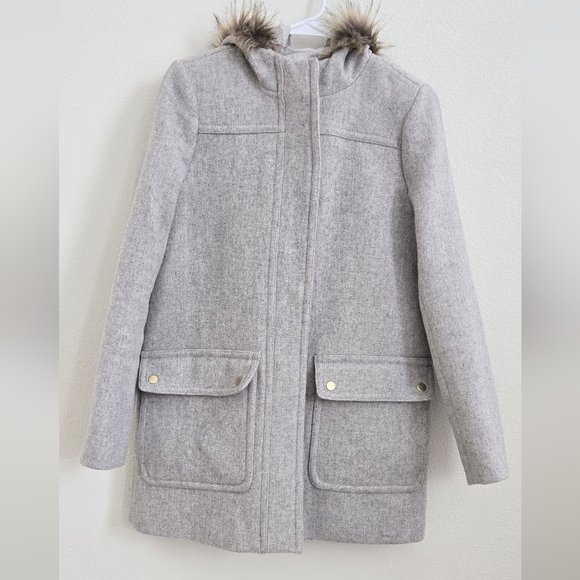 J. Crew Gray Vail Parka Wool Blend Faux Fur Hooded Jacket  Sz 4 Coat - Picture 5 of 15